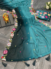 Beautiful Multicolored Sequence & Embroidery Work Saree