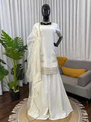 Beautiful Elegant Natural Crepe Thread With Sequence Work Sharara