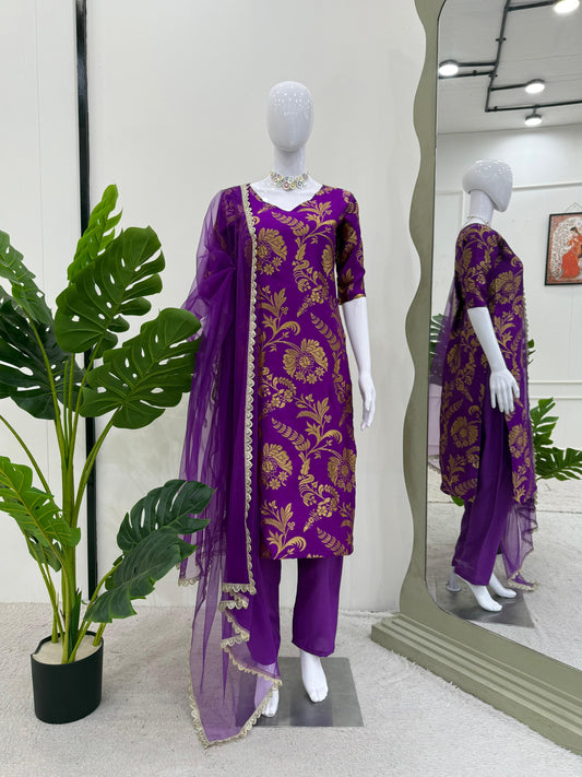 Beautiful Designer Bollywood Inspired Jacquard Silk Dress
