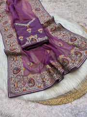 Beautiful Soft Srivali Silk Exquisite Peacock Multi-Thread Figure Saree