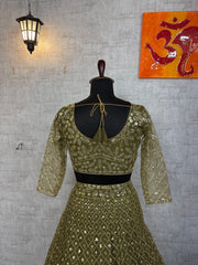 Party-wear Flared Butterfly Net Embroidery & Sequence Work Lehenga Choli