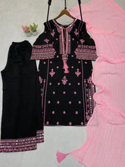 Party-wear Designer Roman Silk Embroidery With Real Mirror Work Suit