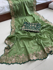 Beautiful Georgette Sequence With Cutwork Border Saree