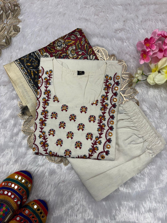 Beautiful Khadi Cotton With Embroidery Work Suit