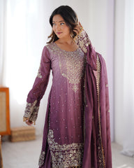 Beautiful Designer Chinon Silk Sequence With Rivet Moti Work Sharara