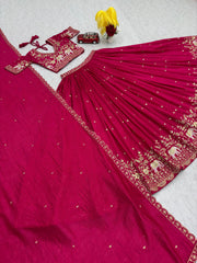 Festive Special Vichitra Silk Embroidery Thread & Sequence Work Lehenga With Stitched Blouse
