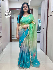 Beautiful Gold Crush Silk With Multi Pita Work Saree