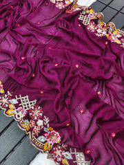 Designer Cutwork Embroidery Noha Crush Saree With Mono Silk Blouse
