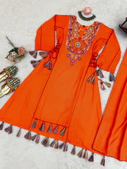 Girly Stylish Thread & Real Mirror With Tassels & Fancy Lace Co-Ord Set