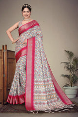 Beautiful Cotton Silk Digital Printed With Fancy Tassels Saree
