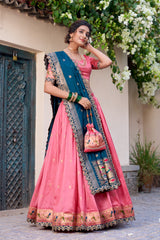 Adorning Traditional Jacquard Silk Paithani Zari Weaving Work Lehenga Choli