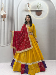 Navratri Special Georgette Embroidery Work & Mirror lace Lehenga With Stitched Choli
