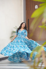 Desirable Women's Fully Flair Georgette With Printed Gown