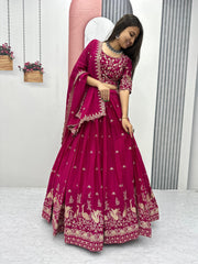 Festival Chinon Silk Embroidery & Thread Work Lehenga Choli