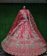 Royal Red Premium Silk Zarkan Diamond Work Bridal Lehenga Choli