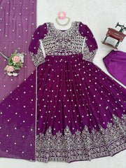 Party-wear Georgette Embroidery With Sequence & Thread Work Gown