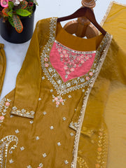 Party-wear Moss Embroidery Sequence Work Suit