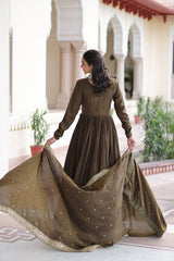 Beautiful Vichitra Silk With Rich Sequins Embroidered Work Gown