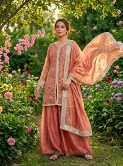Designer Pure Fendi Silk Embroidery Work Sarara Set