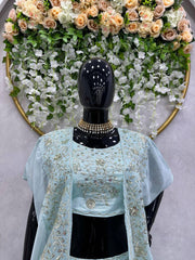 Party-wear Chinon Silk Thread With Sequence Work Lehenga Choli With Shrug