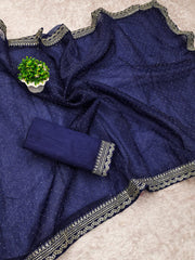 Beautiful Blue Party-wear Beautiful Organza Silk & Designer Saree