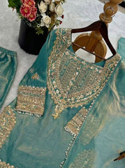 Party-wear Fendy Silk Embroidery Sequence Work Salwar Suit