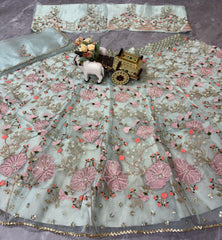 Party-wear Tabby Silk Pearl Embroidery Sequins Work Lehenga Choli