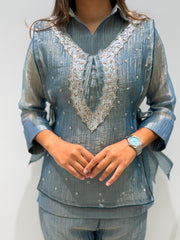 Festive Special Salsa Silk Co-Ord Set With Shrug