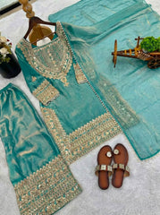 Party-wear Fendy Silk Embroidery Sequence Work Salwar Suit