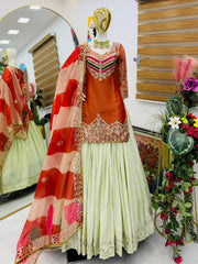 Party-wear Fendy Silk Embroidery Sequence Work Top Lehenga & Dupatta Set