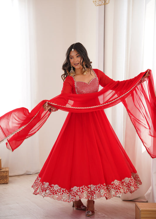 Festival Special Georgette Designer Embroidery Sequence Work Gown