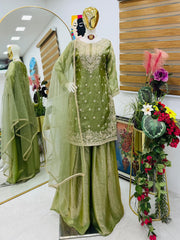 Designer Party-wear Fendy Silk Embroidery Sequence & Diamond Handwork Suit