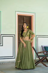 Beautiful Chinon Silk Sequence &Embroidery Work Belt Lehenga Choli