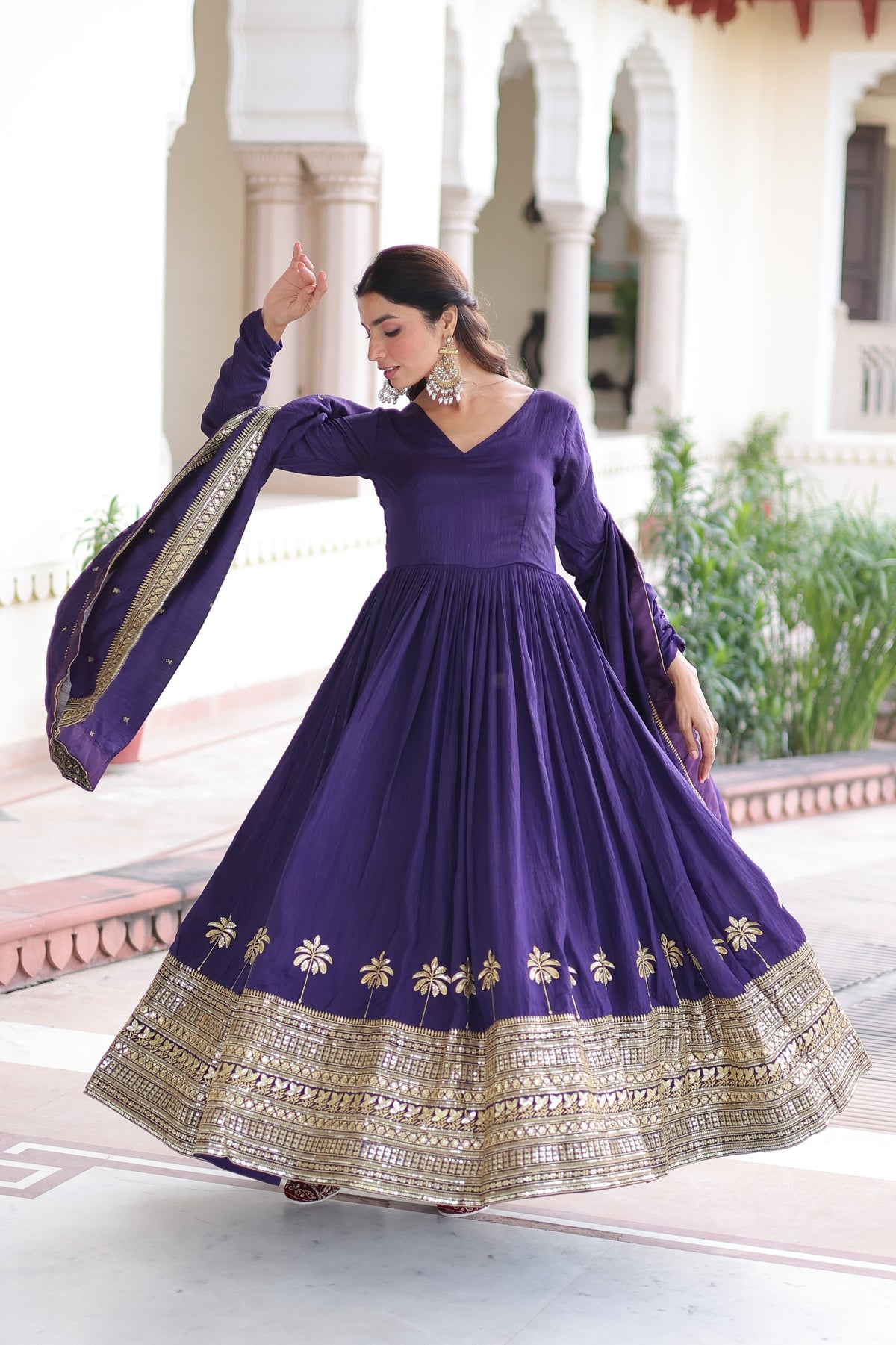 Beautiful Vichitra Silk With Rich Sequins Embroidered Work Gown