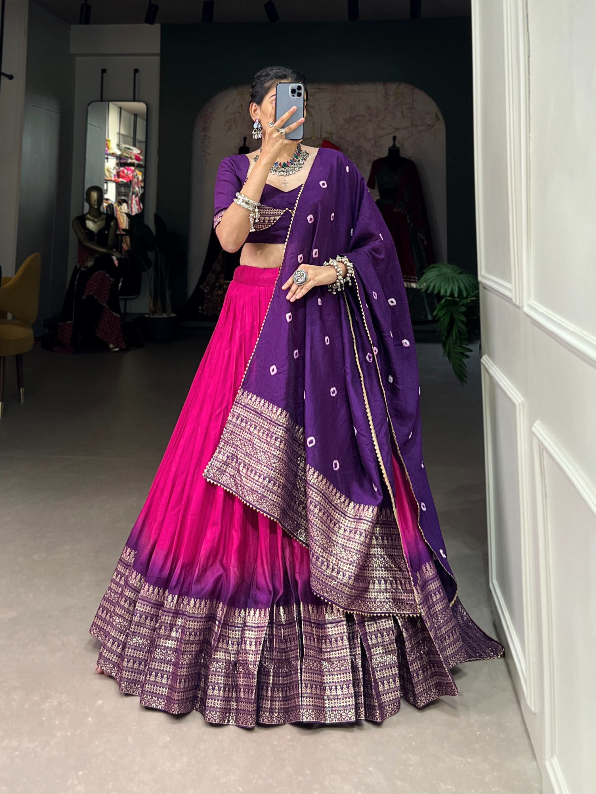 Graceful Elegance Pure Chanderi Color Padding With Zari Weaving Work Lehenga Choli