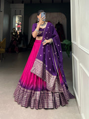 Graceful Elegance Pure Chanderi Color Padding With Zari Weaving Work Lehenga Choli