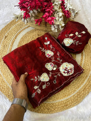 Party-wear Beautiful Fendy Satin Hand-work Saree