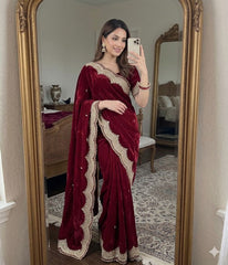 Designer Fendy Satin Gold Embroidery Work Saree