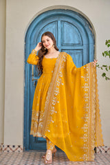 Beautiful Crunchy Silk Designer Embroidery With Sequence & Thread Work Gown