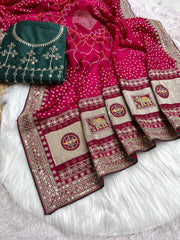 Beautiful Blooming Vichitra Silk & Khadi Bandej Saree
