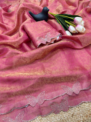 Party-wear Fendy Satin Silk Zari pattern Butterfly Designer Saree