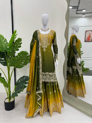 Beautiful Designer Chinon Silk Sequence With Rivet Moti Work Sharara