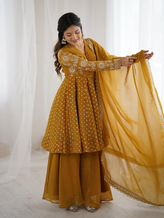 Women’s Ethnic Crunchy Silk Embroidery Sequence Work Sharara