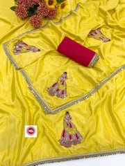 Festive Season Special Chinon Silk Multi Moti Cutdana & Sequence Work Saree