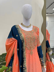 Beautiful Designer Heavy Chinon Silk Coding & Sequence With Pearl Work Sharara