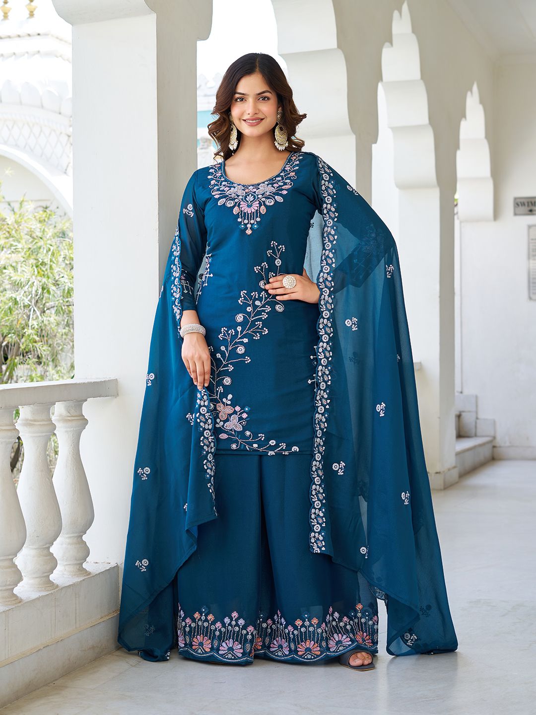 Festive Special Designer Georgette Beads & Sequence Embroidery Work Sharara