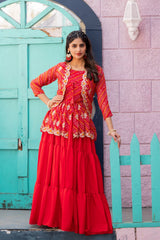 Beautiful Pure Bandhej Embroidery Thread Work Lehenga With Top & Koti