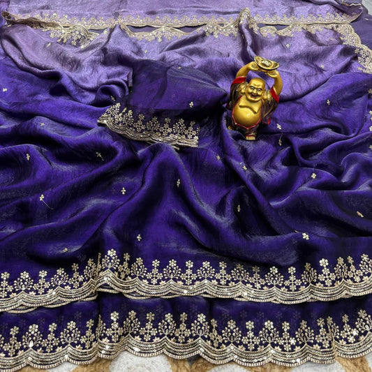 Beautiful Space Silk Sequence With Embroidery Work Saree