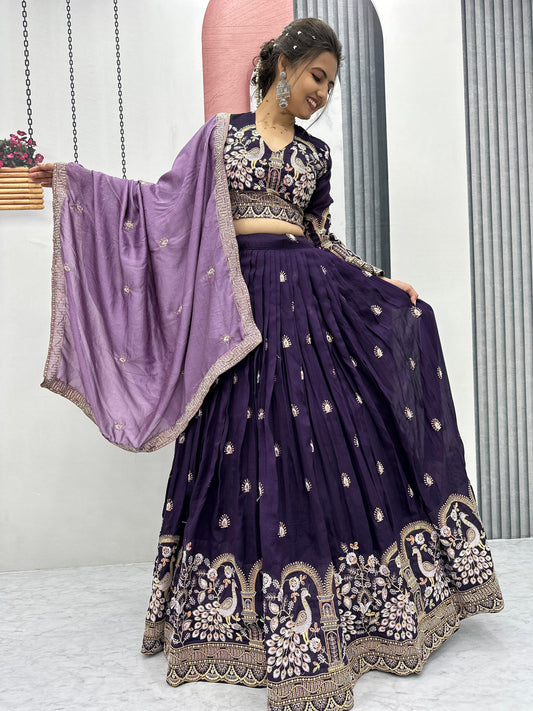 Festival Special Vichitra Silk Embroidery Thread & Sequence Work Lehenga Choli