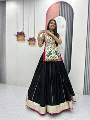 Navratri Special Gamathi Work With Real Mirror Work Lehenga With Stitched Blouse